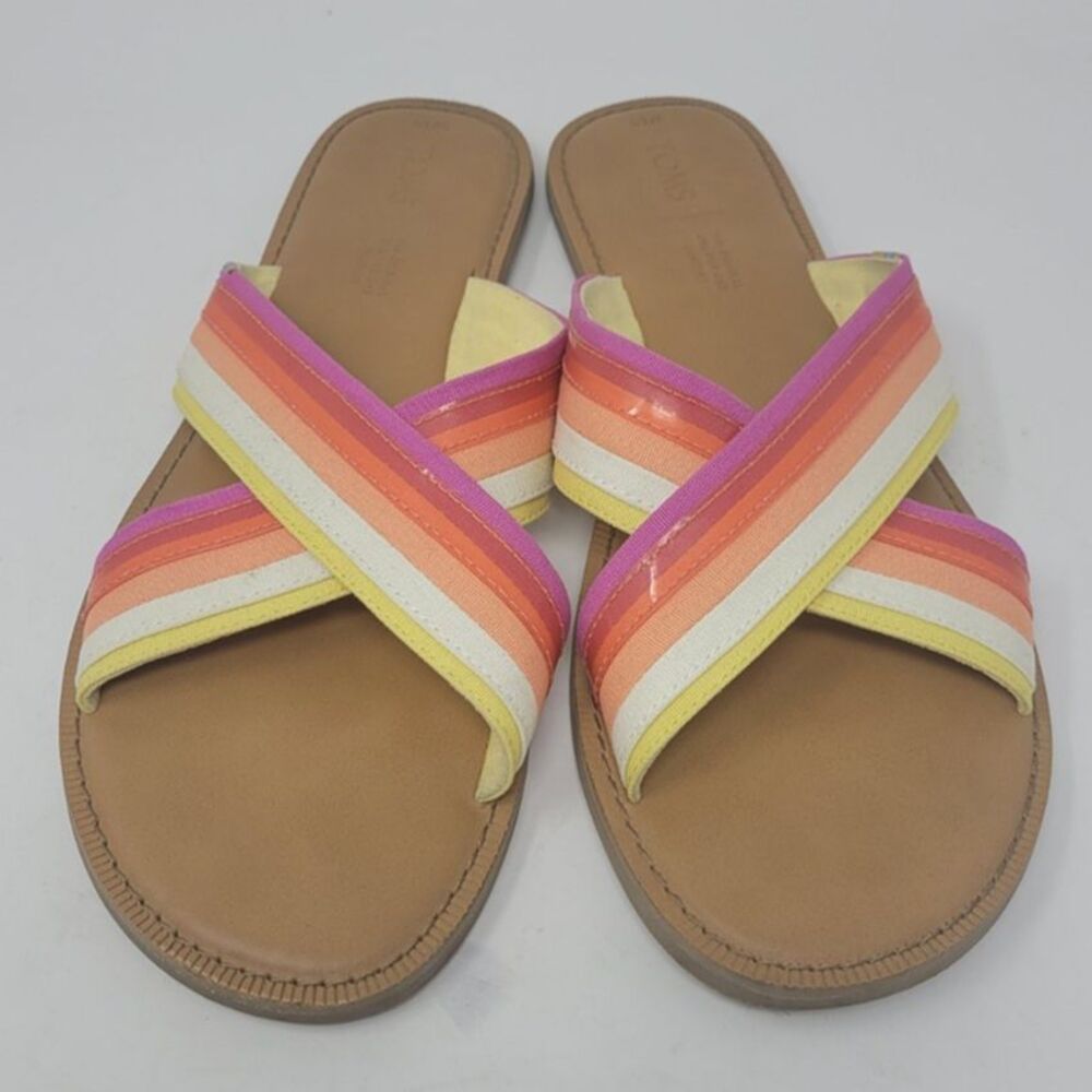 Women's Toms Viv Persimmon Multi Canvas Translucent Stripe Slide Slip On Sandal